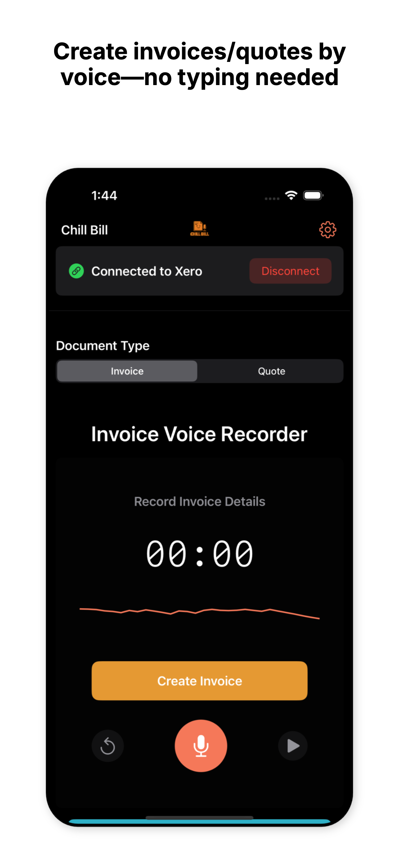 Chill Bill app interface showing a list of invoices.
